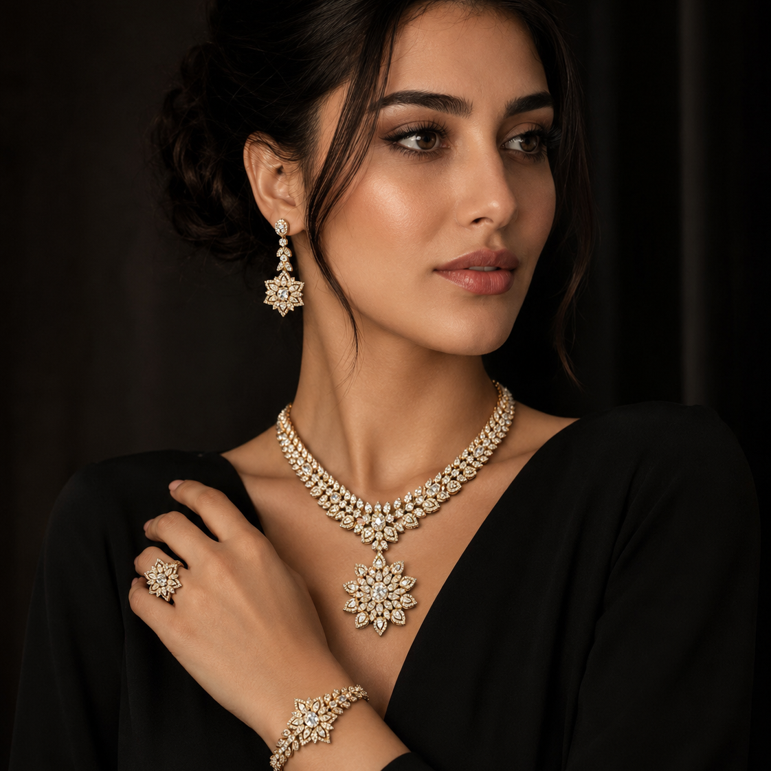 Fleur Rose Gold Premium Quality Zircon Plated Luxury Bridal Full Set