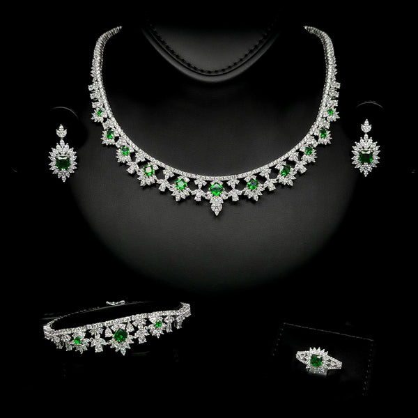 Elysia Glow Green & White Luxury Bridal Full Set in 925 Sterling Silver