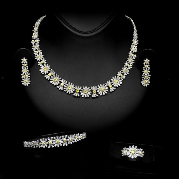 Daisy Yellow & White Luxury Bridal Full Set in 925 Sterling Silver