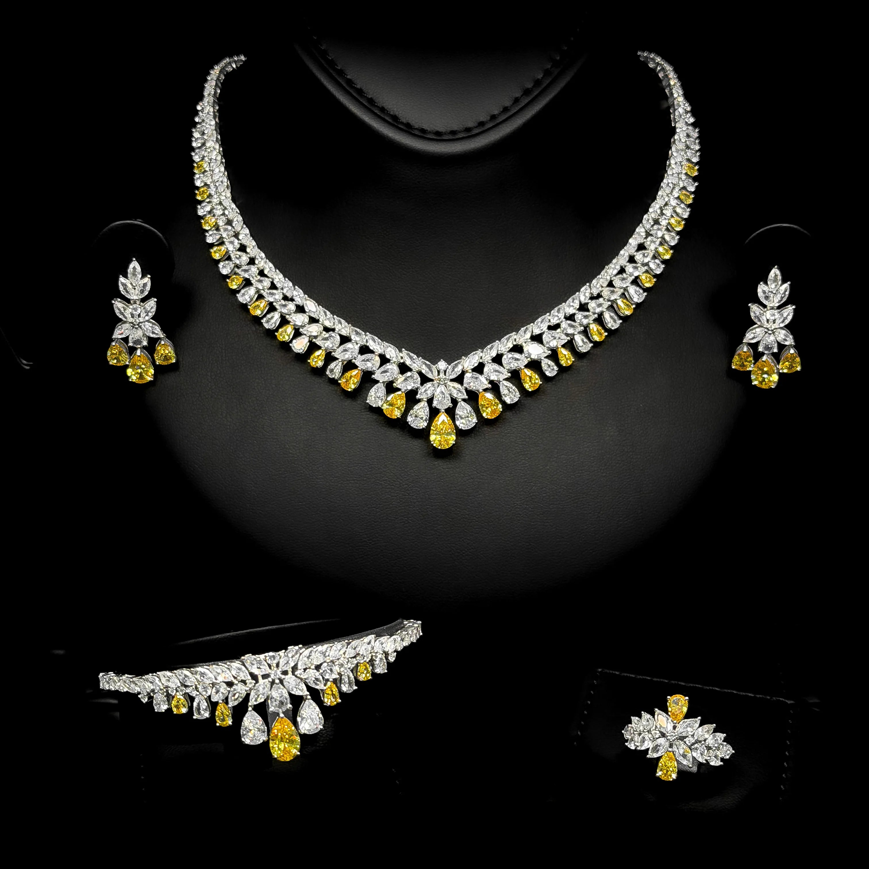 Liora Yellow & White Luxury Bridal Full Set in 925 Sterling Silver