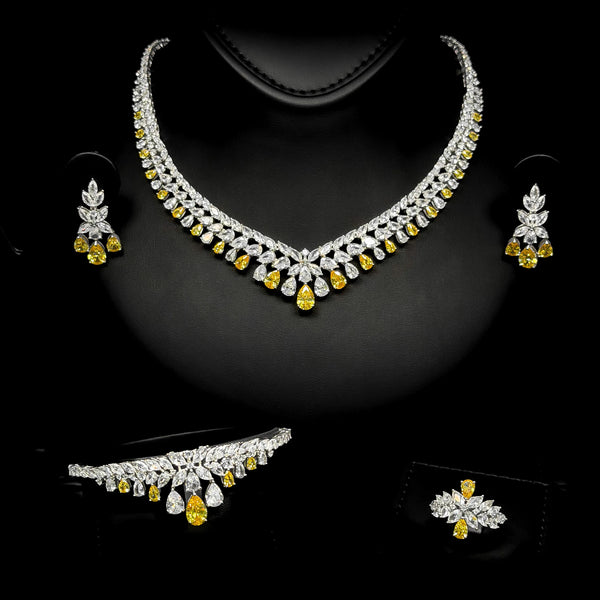 Liora Yellow & White Luxury Bridal Full Set in 925 Sterling Silver
