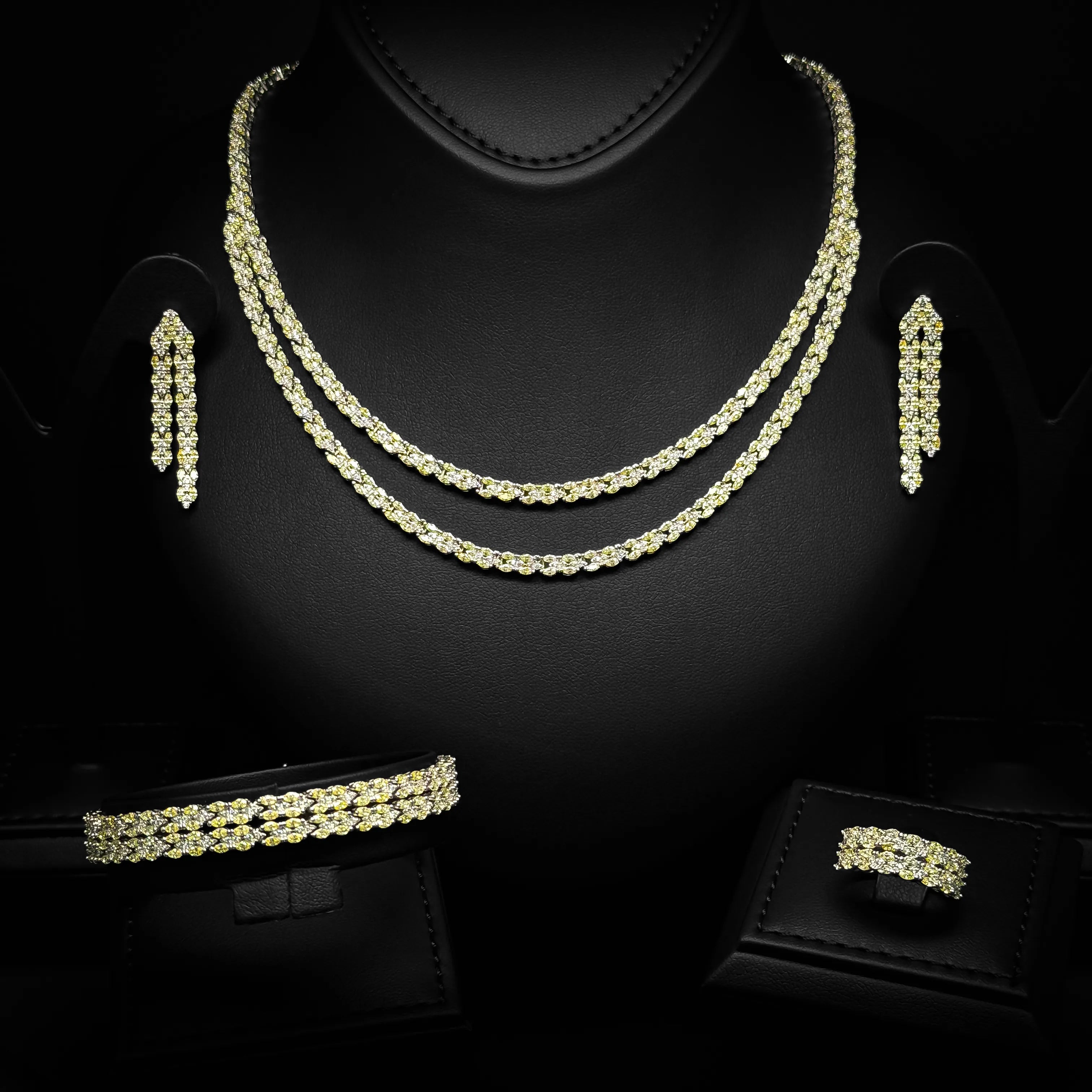 Celestia Layers Yellow & White Luxury Bridal Full Set in 925 Sterling Silver