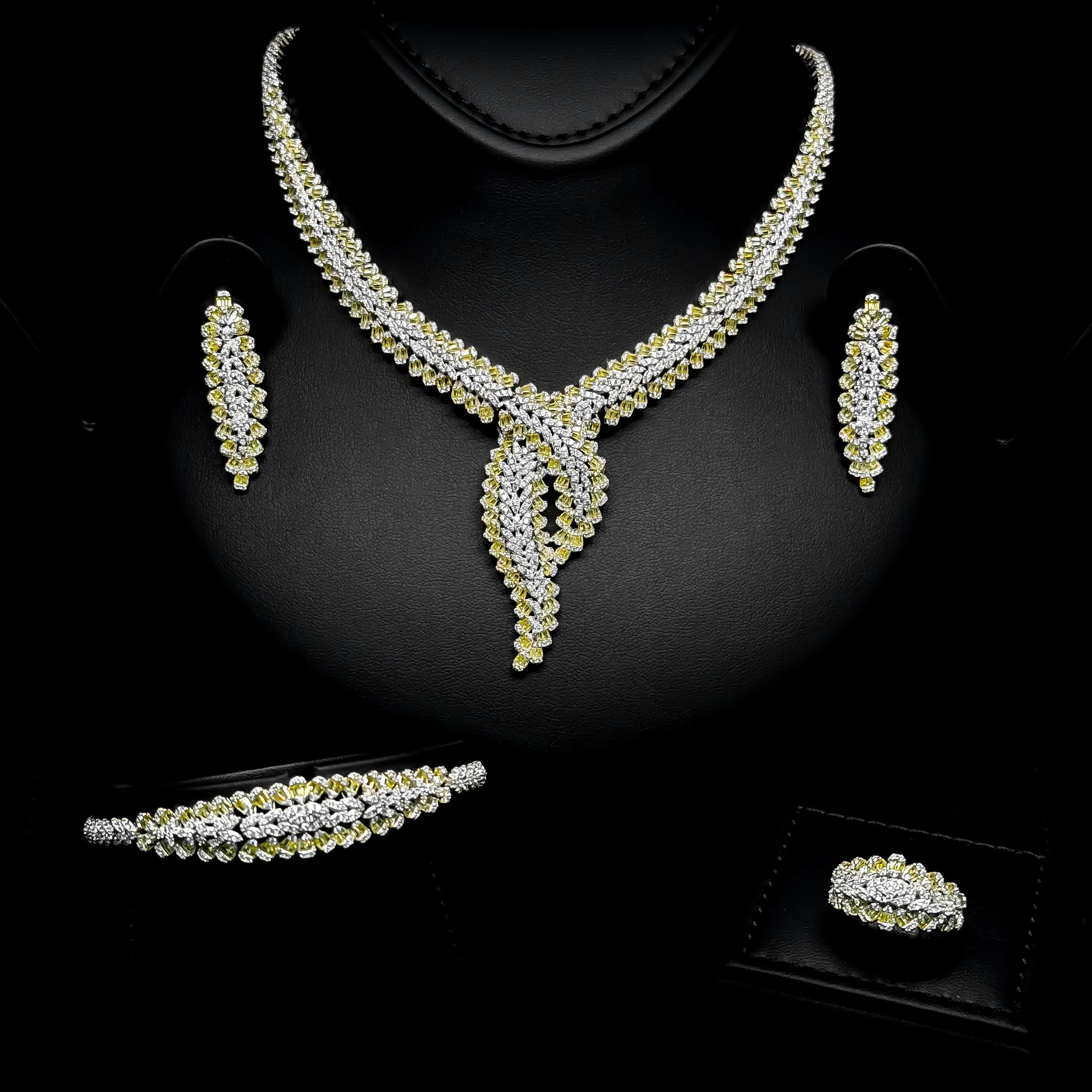 Aurelia Weave Yellow & White Luxury Bridal Full Set in 925 Sterling Silver