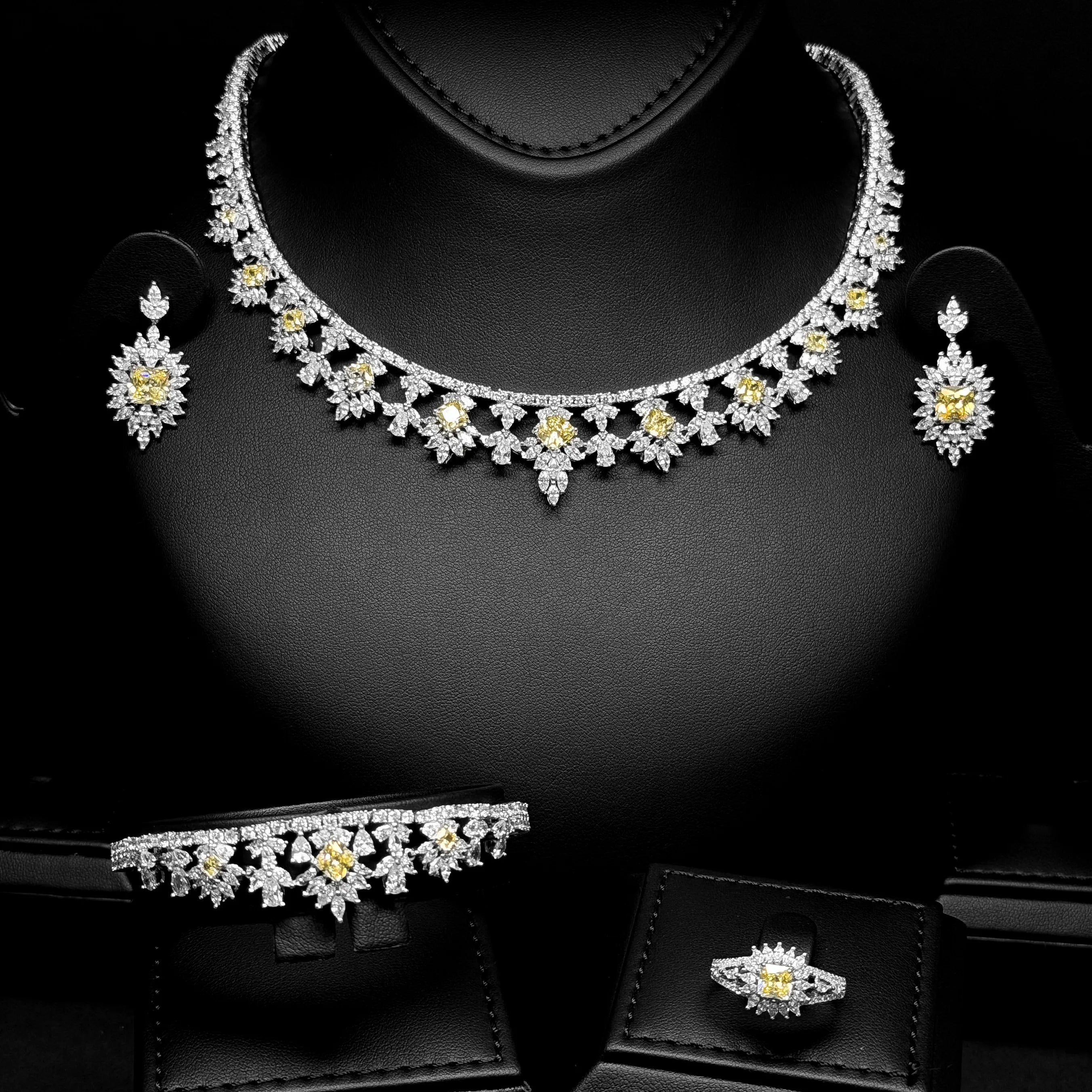 Elysia Glow Yellow & White Luxury Bridal Full Set in 925 Sterling Silver