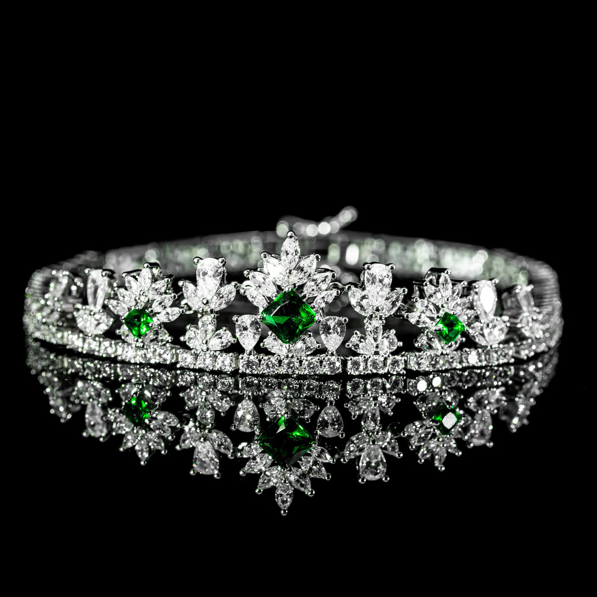 Elysia Glow Green & White Luxury Bridal Full Set in 925 Sterling Silver