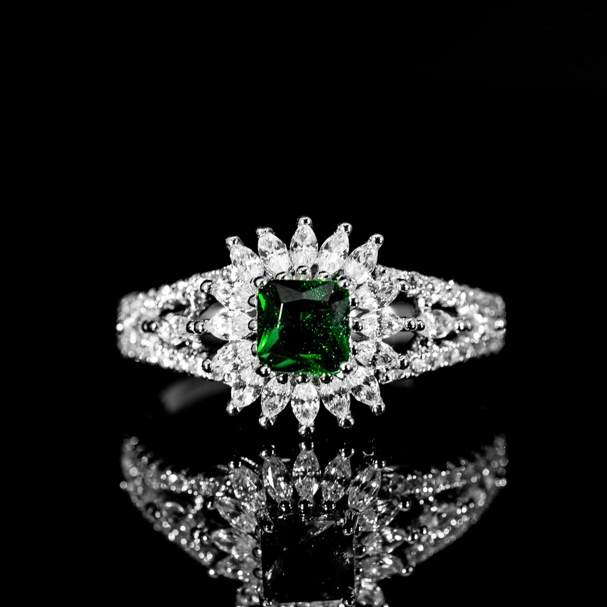 Elysia Glow Green & White Luxury Bridal Full Set in 925 Sterling Silver