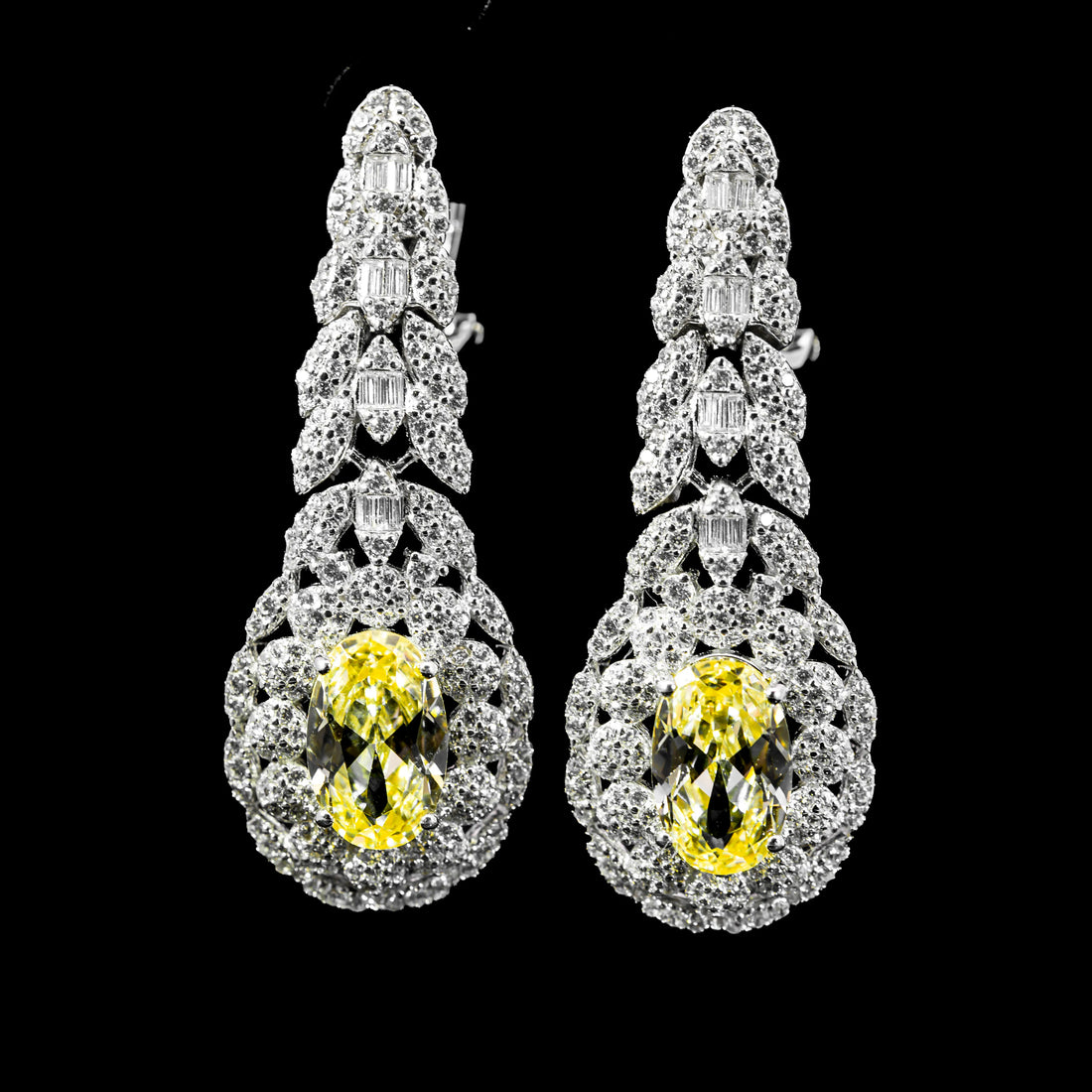 Soleil Halo Yellow & White Luxury Bridal Full Set in 925 Sterling Silver