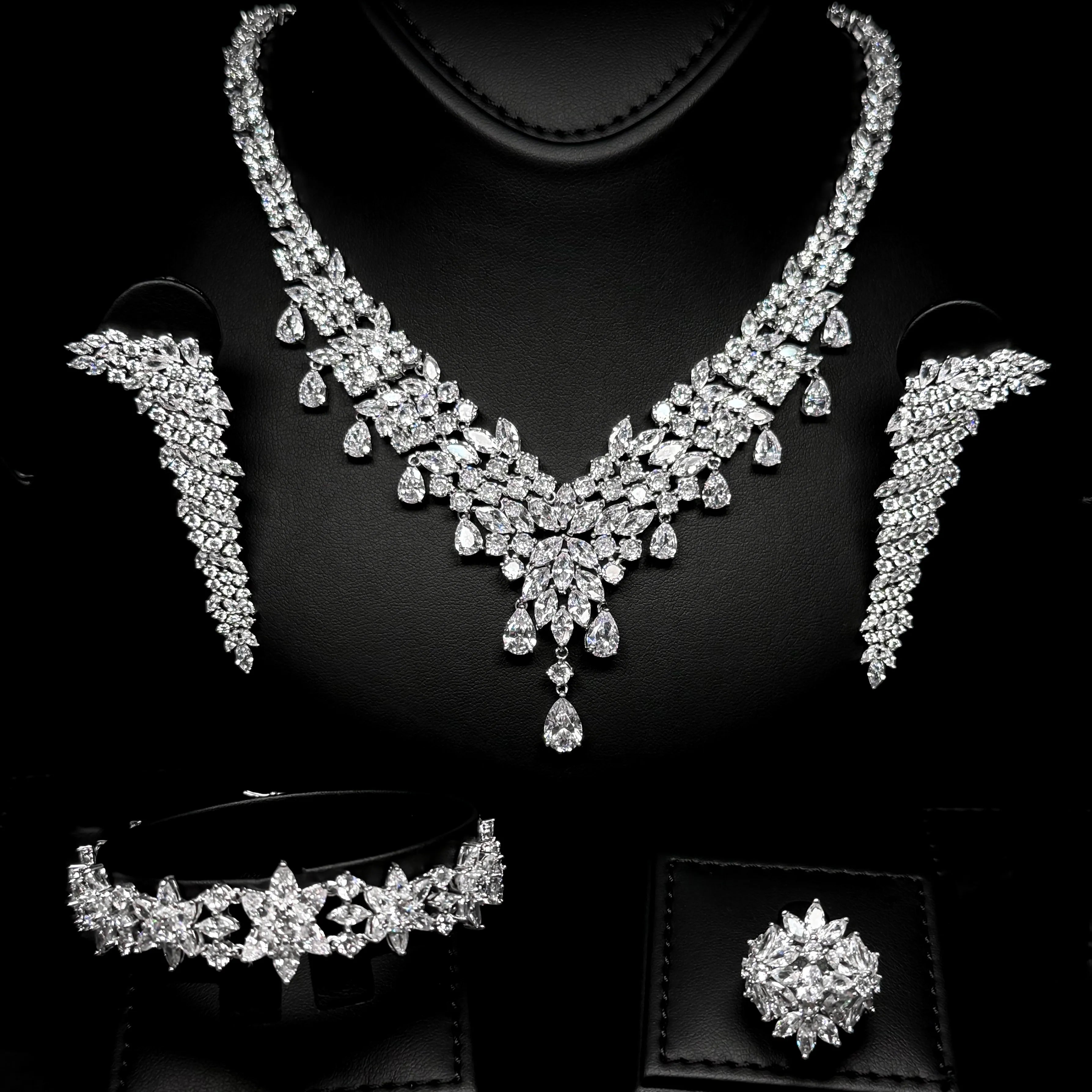 Celeste Fleur White Luxury Bridal Full Set in 925 Sterling Silver