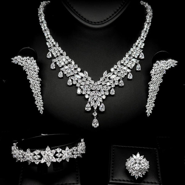 Celeste Fleur White Luxury Bridal Full Set in 925 Sterling Silver