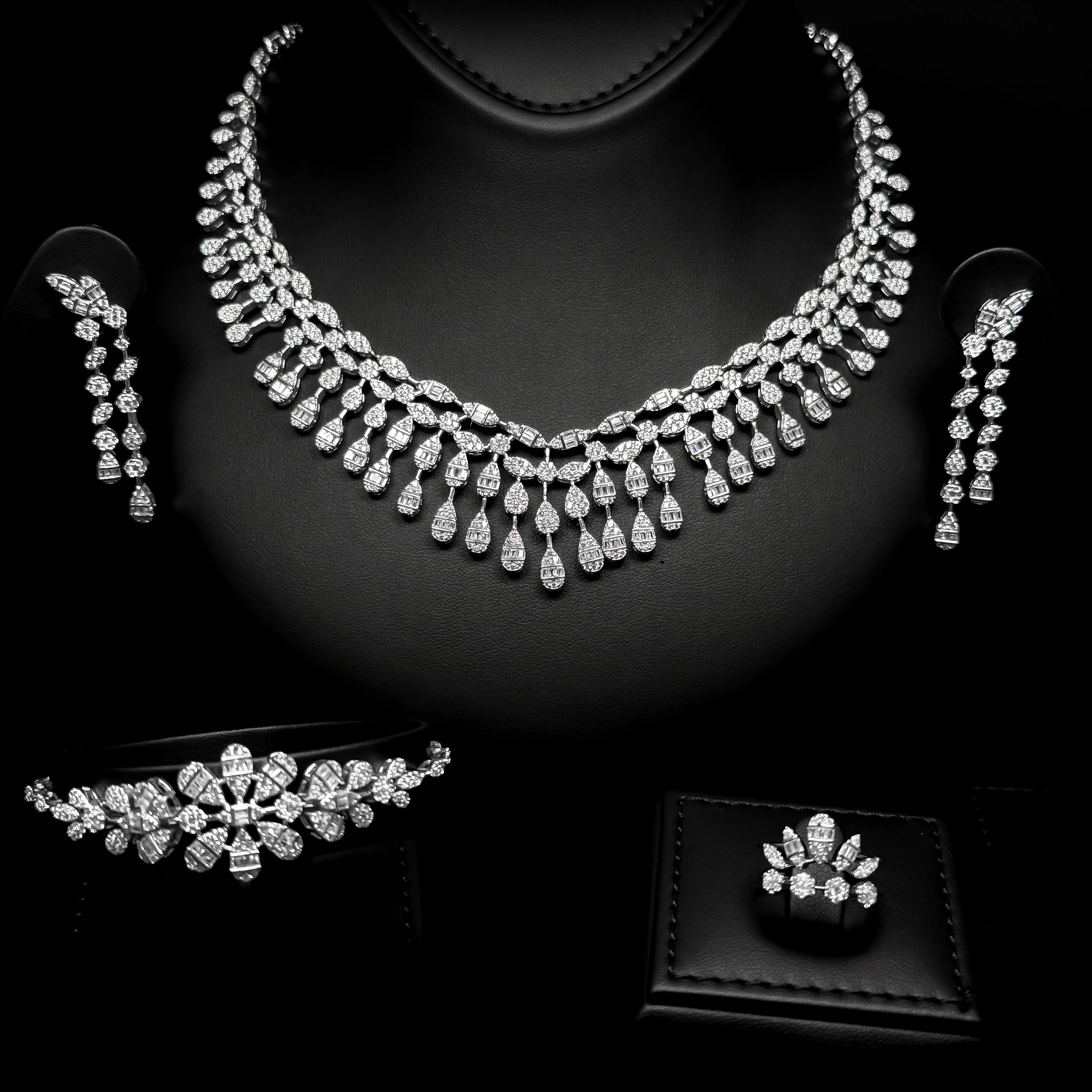 Seraphina Fringe White Luxury Bridal Full Set in 925 Sterling Silver