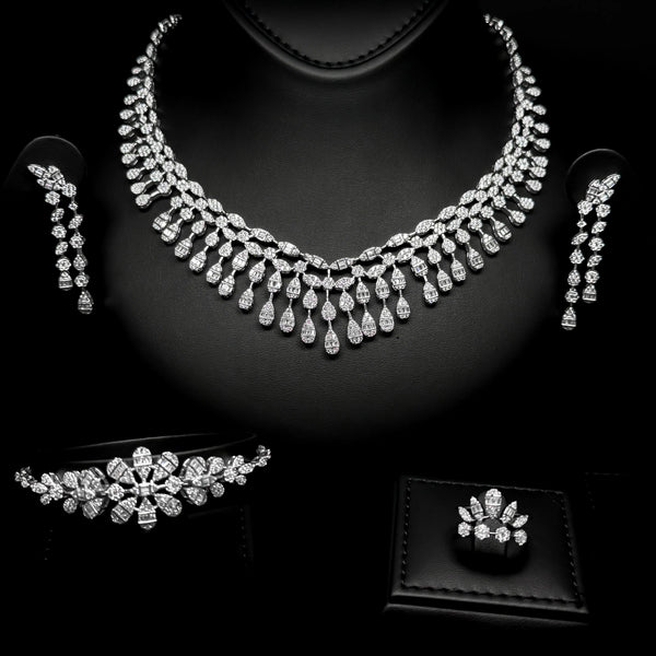 Seraphina Fringe White Luxury Bridal Full Set in 925 Sterling Silver