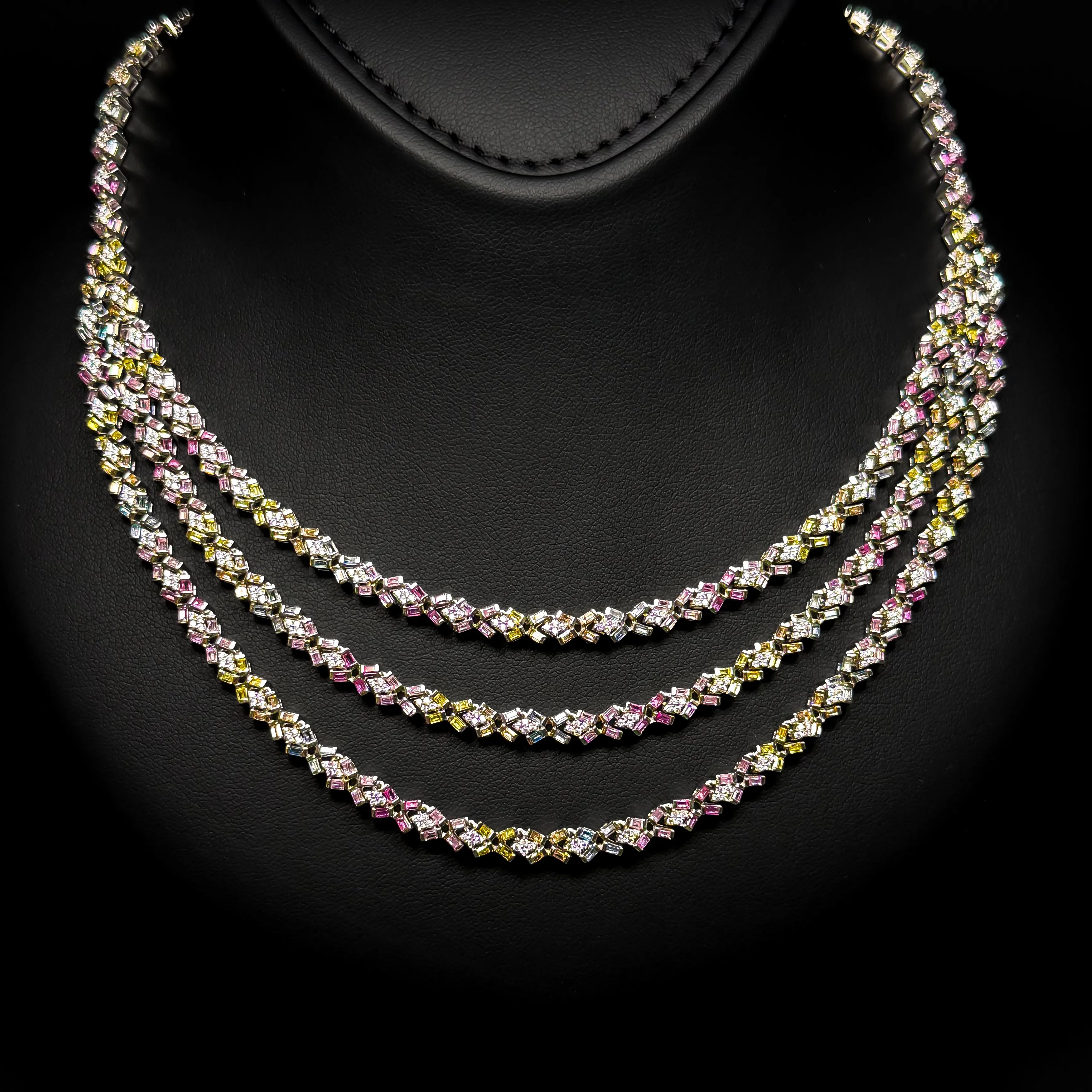 Mira Prism Multi Color Luxury Necklace in 925 Sterling Silver