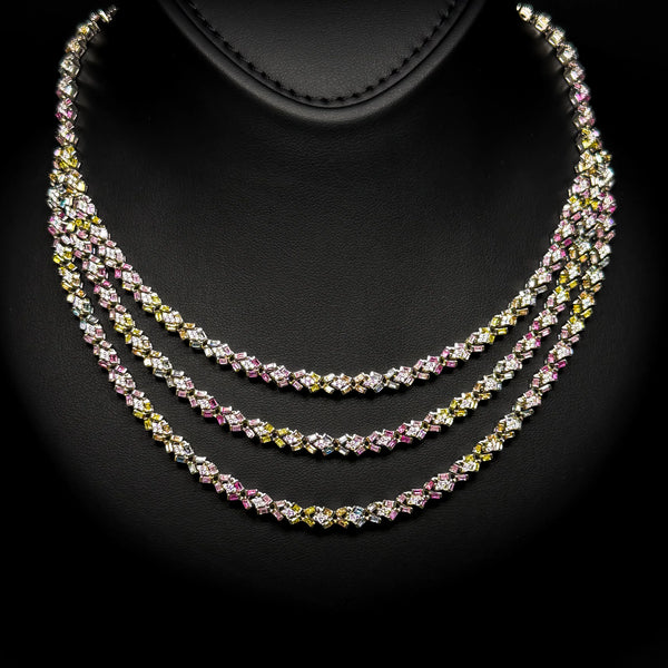 Mira Prism Multi Color Luxury Necklace in 925 Sterling Silver