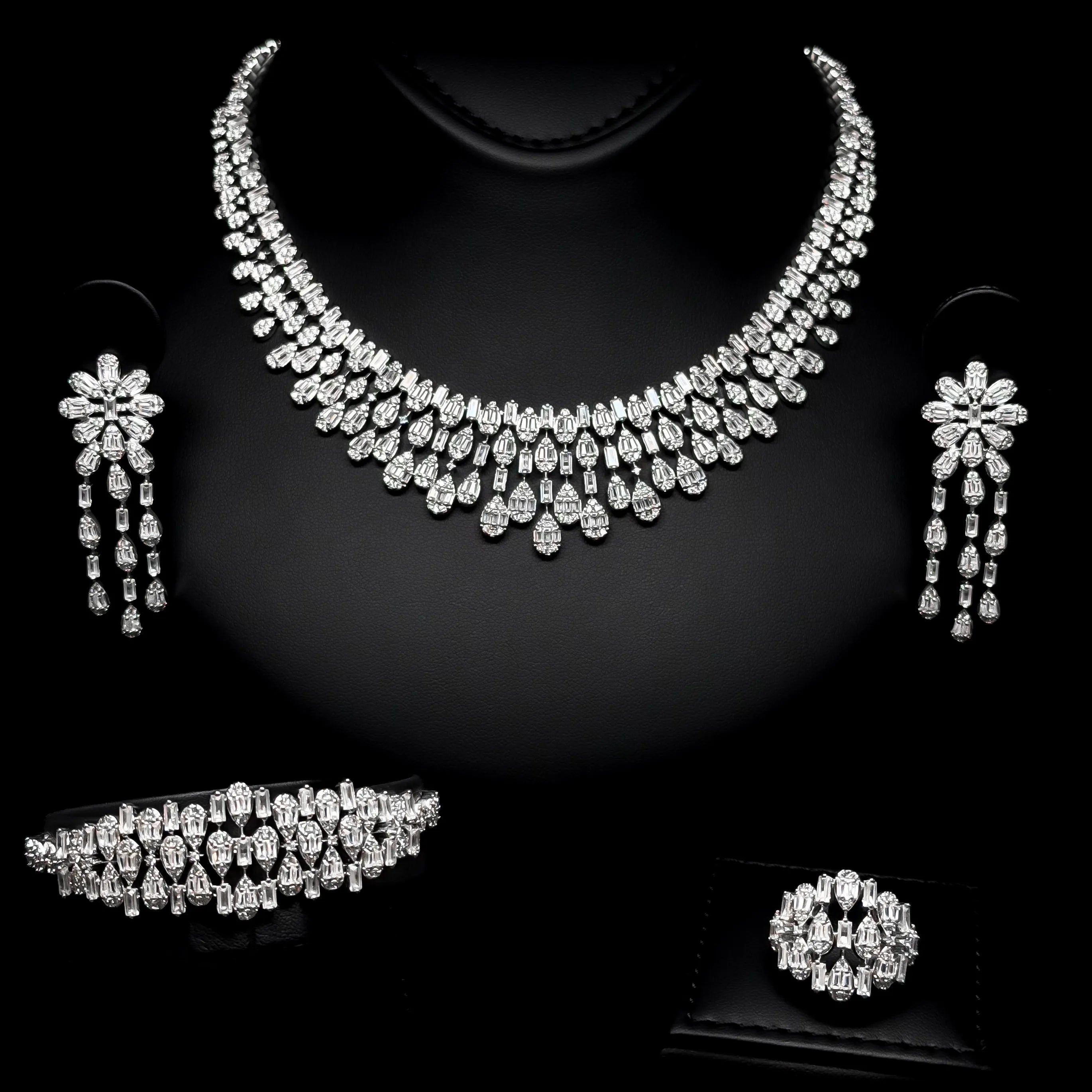 Celestial White Premium Quality Zircon Rhodium Plated Fancy Bridal Full Set