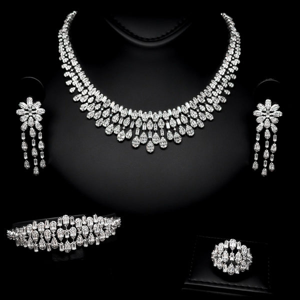 Celestial White Premium Quality Zircon Rhodium Plated Fancy Bridal Full Set