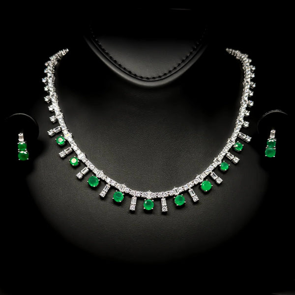 Emerald Green & White Droplet Luxury Set in 925 Sterling Silver