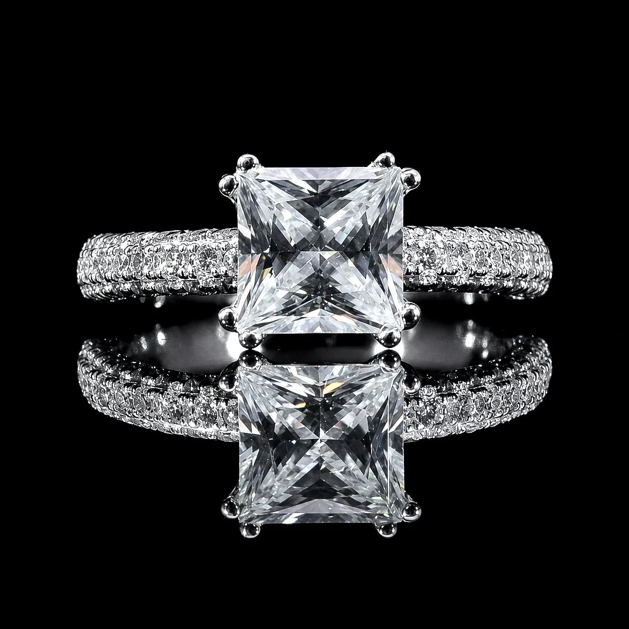 Dolce Mondo Princess White Square Cut Premium Quality Zircon 925 Silver Ring – High Quality Rhodium Plated