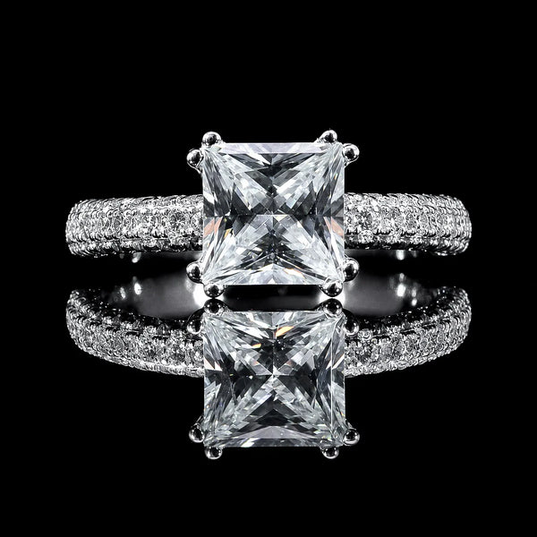 Dolce Mondo Princess White Square Cut Premium Quality Zircon 925 Silver Ring – High Quality Rhodium Plated