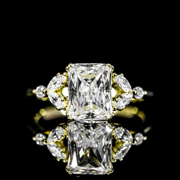 Dolce Mondo Majestic White Rectangular Cut Premium Quality Zircon 925 Silver Ring – Gold Plated
