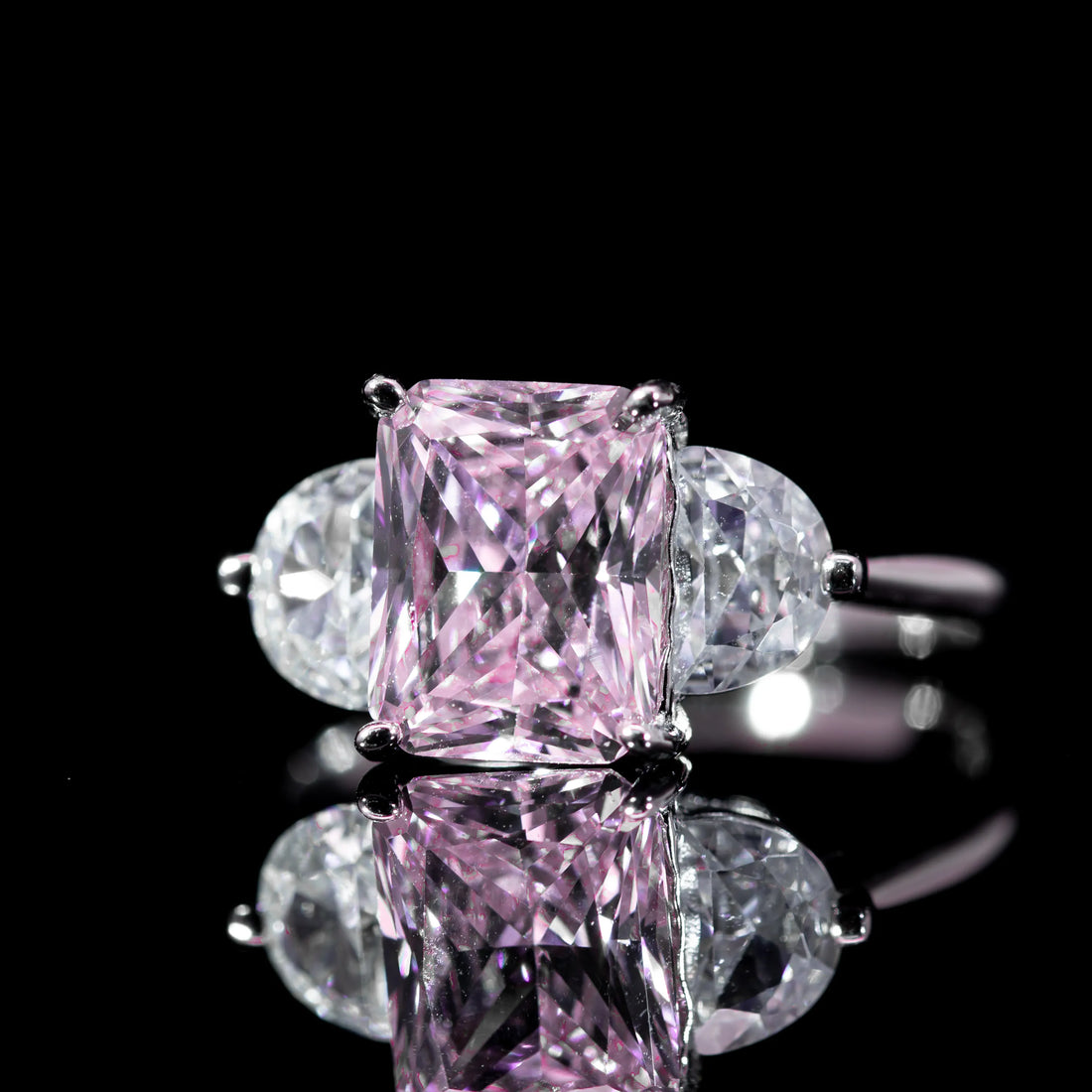Dolce Mondo Regal Pink Radiant Cut Ring in 925 Silver with Premium Zircon Stones