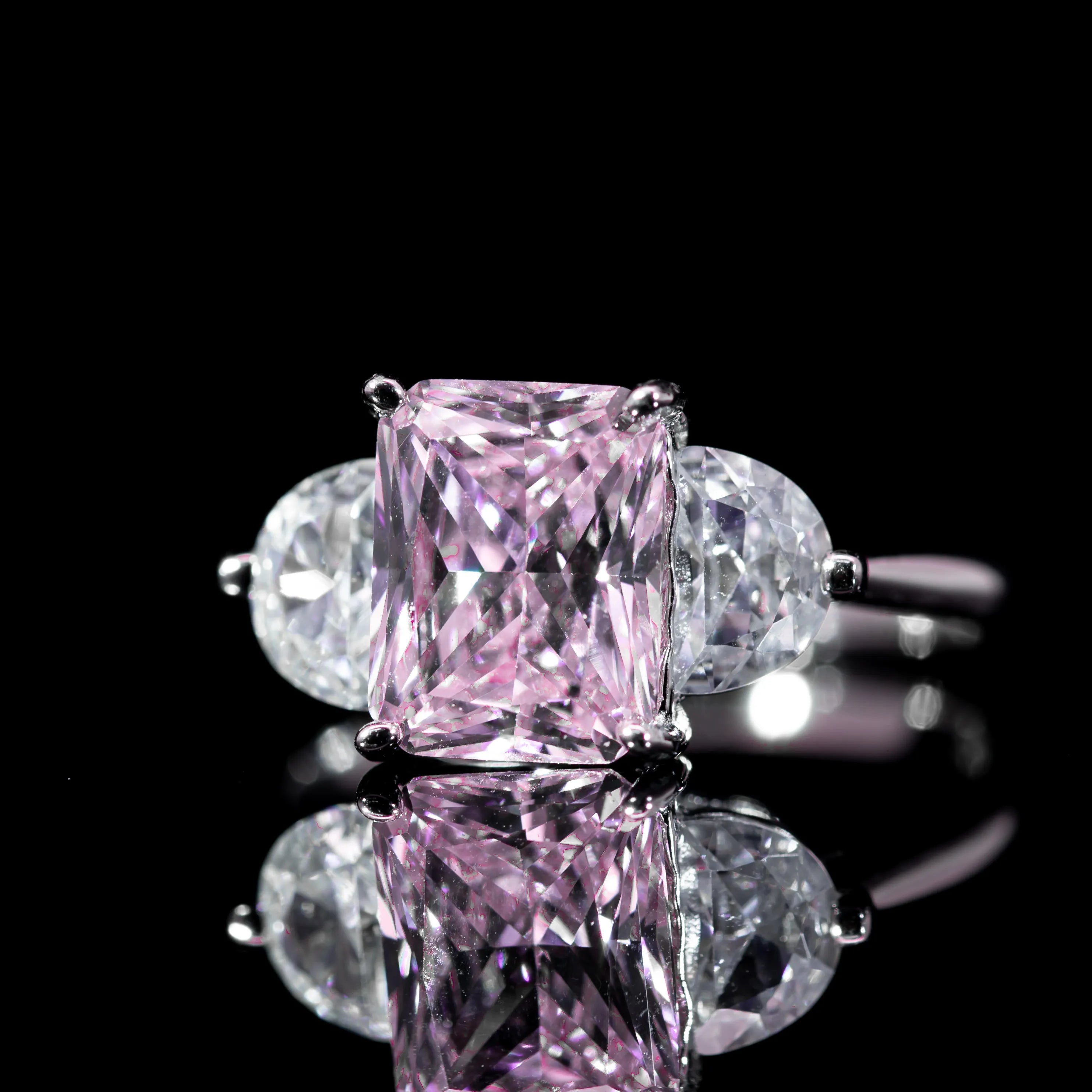 Dolce Mondo Regal Pink Radiant Cut Ring in 925 Silver with Premium Zircon Stones
