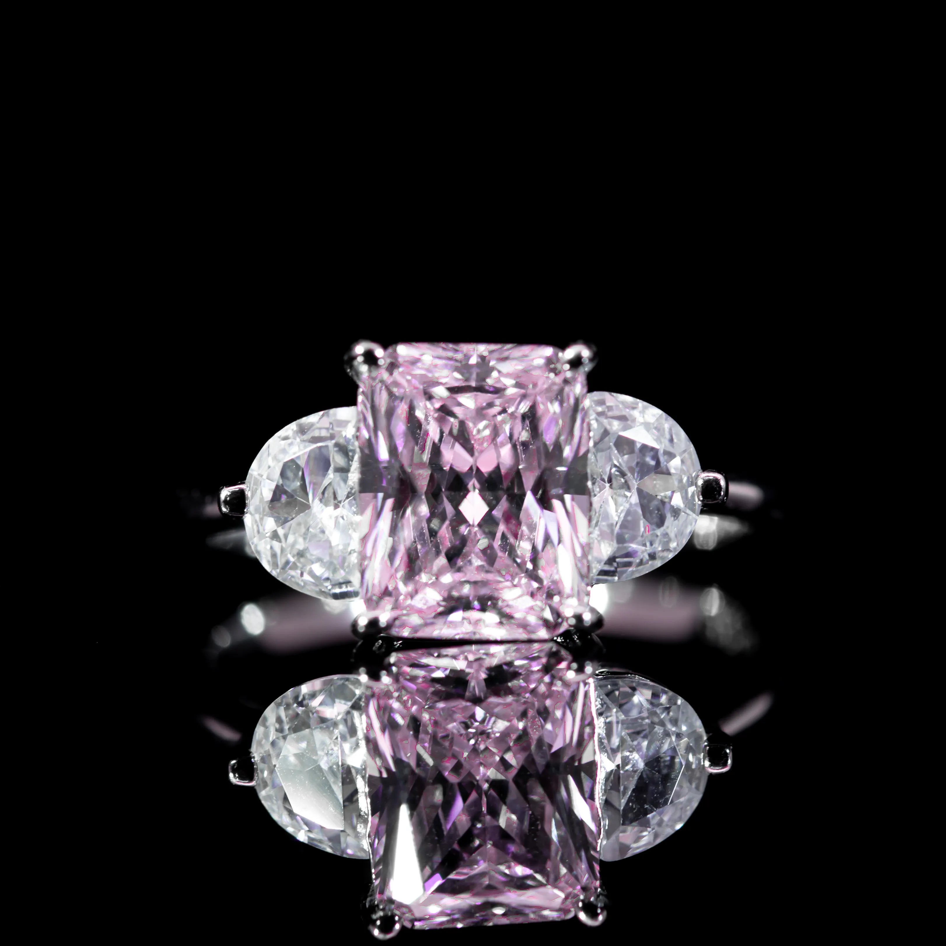 Dolce Mondo Regal Pink Radiant Cut Ring in 925 Silver with Premium Zircon Stones