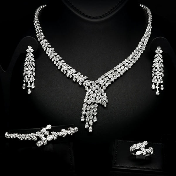 Yasmina Drape White Luxury Bridal Full Set in 925 Sterling Silver - With Premium Quality Zircon Stone