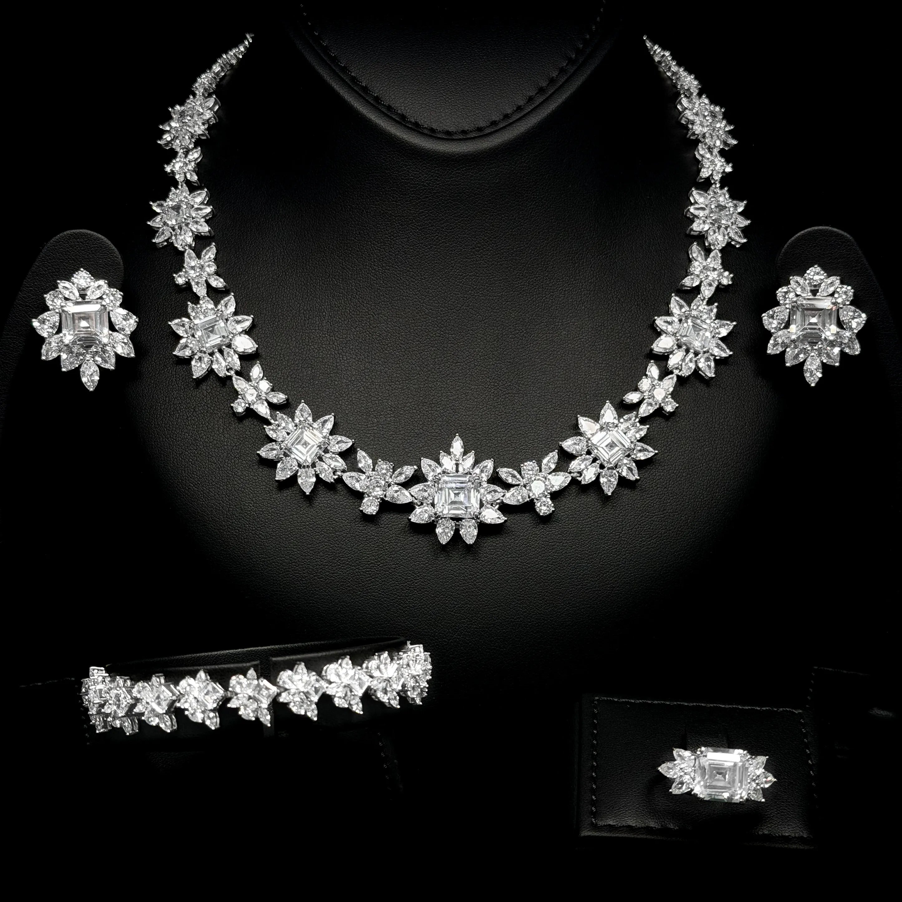 Ivory Bloom White Luxury Bridal Full Set in 925 Sterling Silver - With Premium Quality Zircon Stone