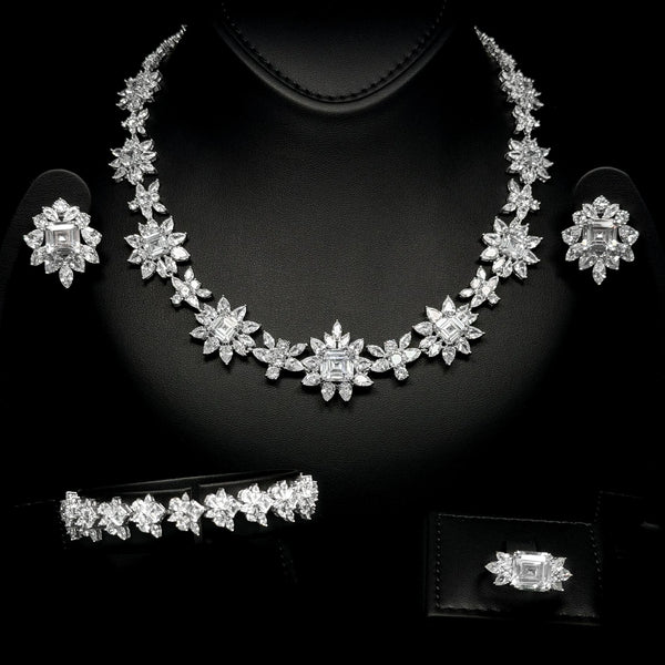 Ivory Bloom White Luxury Bridal Full Set in 925 Sterling Silver - With Premium Quality Zircon Stone