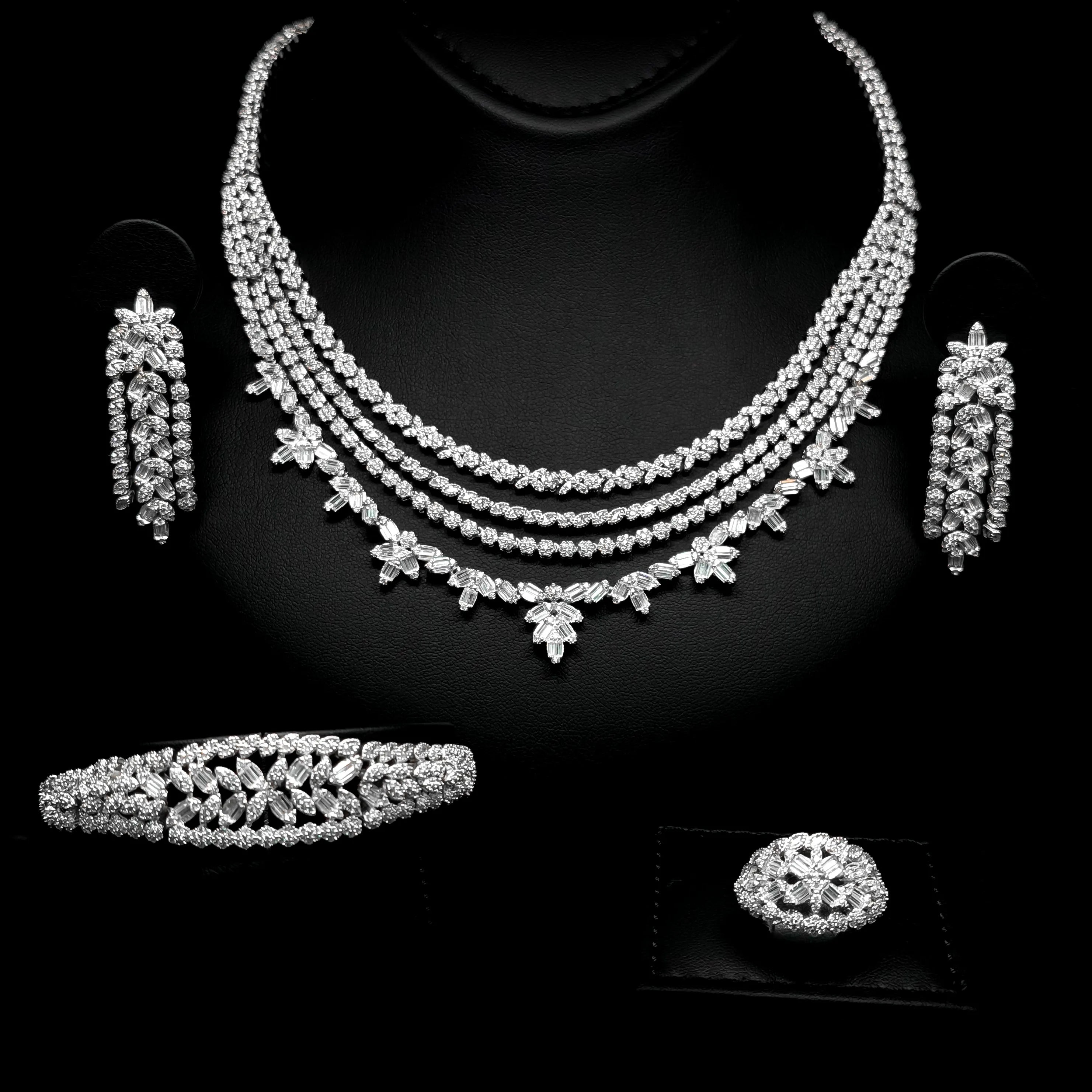 Aurelia Grace White Luxury Bridal Full Set in 925 Sterling Silver