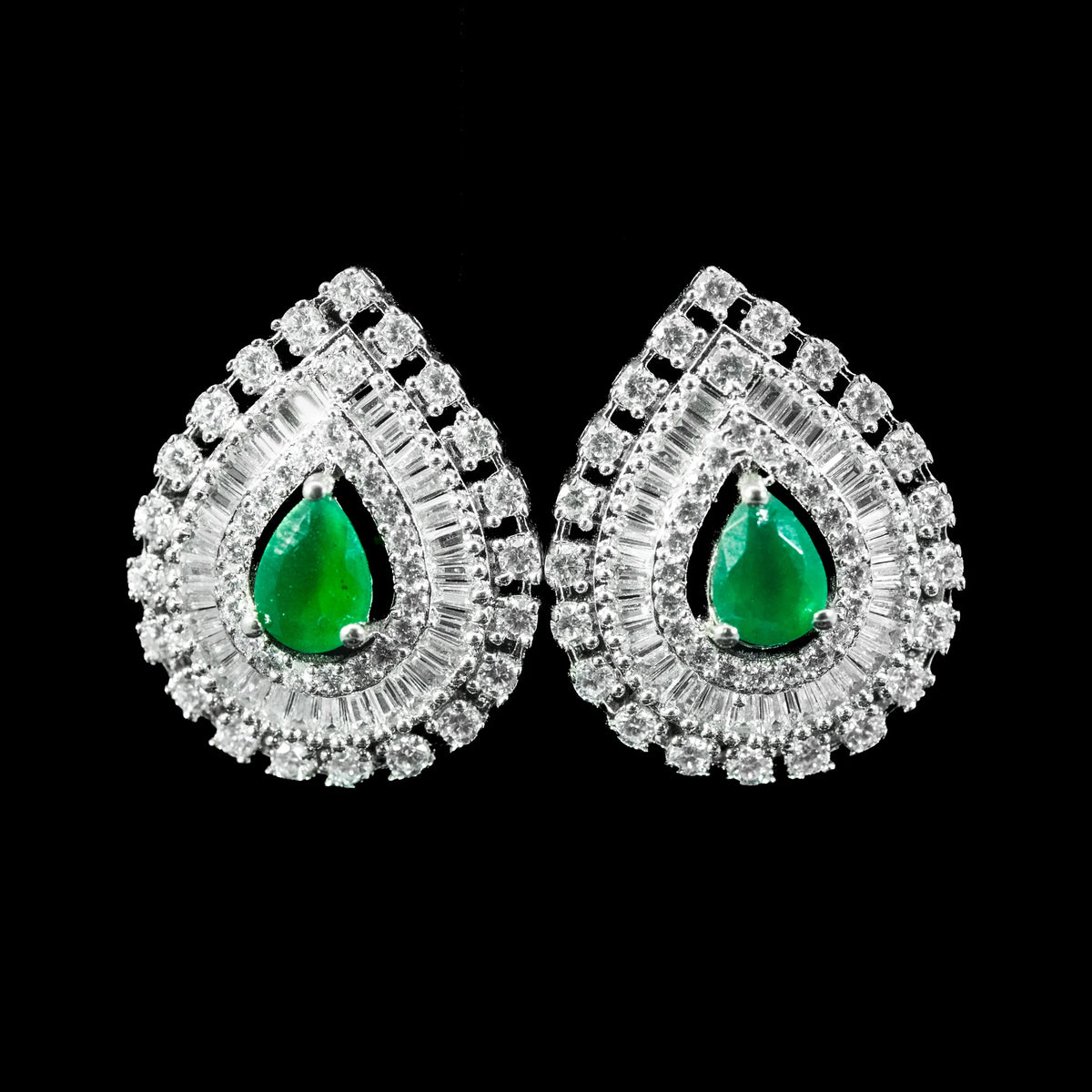 Emerald Pearl Green White Premium Quality Zircon Rhodium Plated Luxury Bridal Set