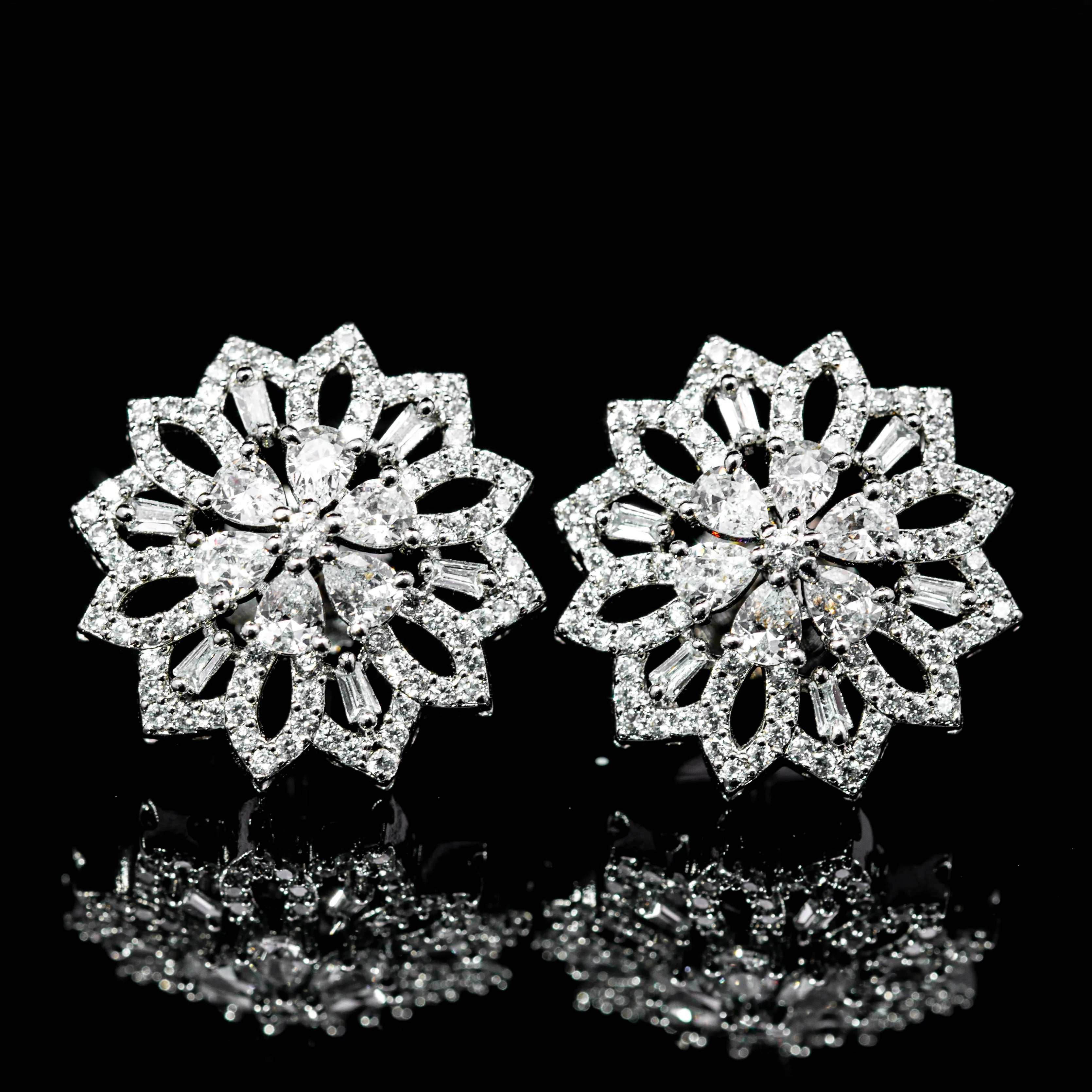 Royal Long Pearl Bloom White Premium Quality Zircon Rhodium Plated Luxury Bridal Set