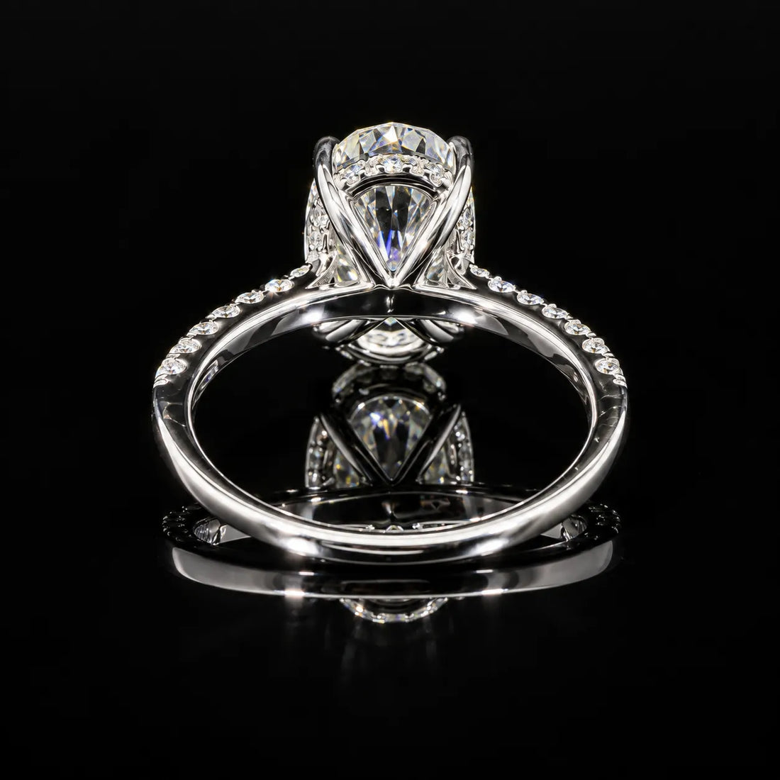 Oval Cut Pave Bridal GRA Certified Moissanite Ring in Rhodium Plated 925 Sterling Silver – 3.76 Carat