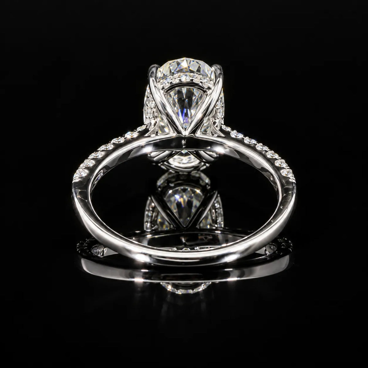 Oval Cut Pave Bridal GRA Certified Moissanite Ring in Rhodium Plated 925 Sterling Silver – 3.76 Carat