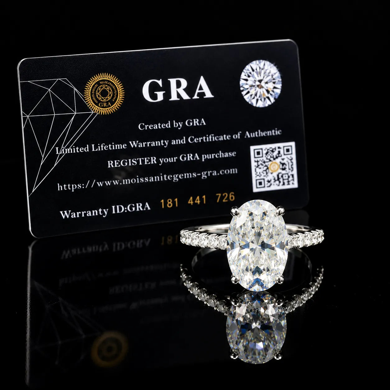 Oval Cut Pave Bridal GRA Certified Moissanite Ring in Rhodium Plated 925 Sterling Silver – 3.76 Carat
