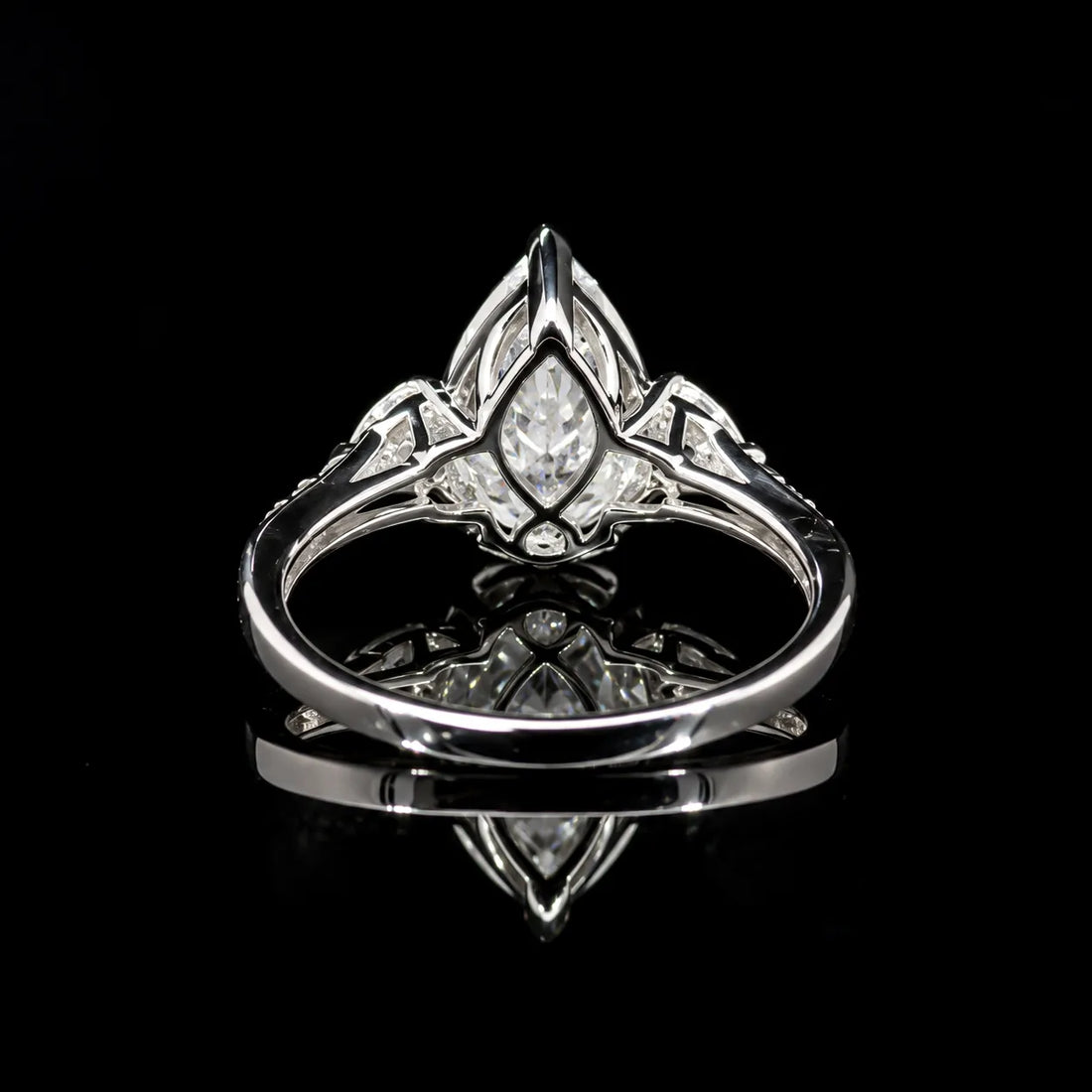 Pear Cut Three Stone Bridal GRA Certified Moissanite Ring in Rhodium Plated 925 Sterling Silver – 3.6 Carat