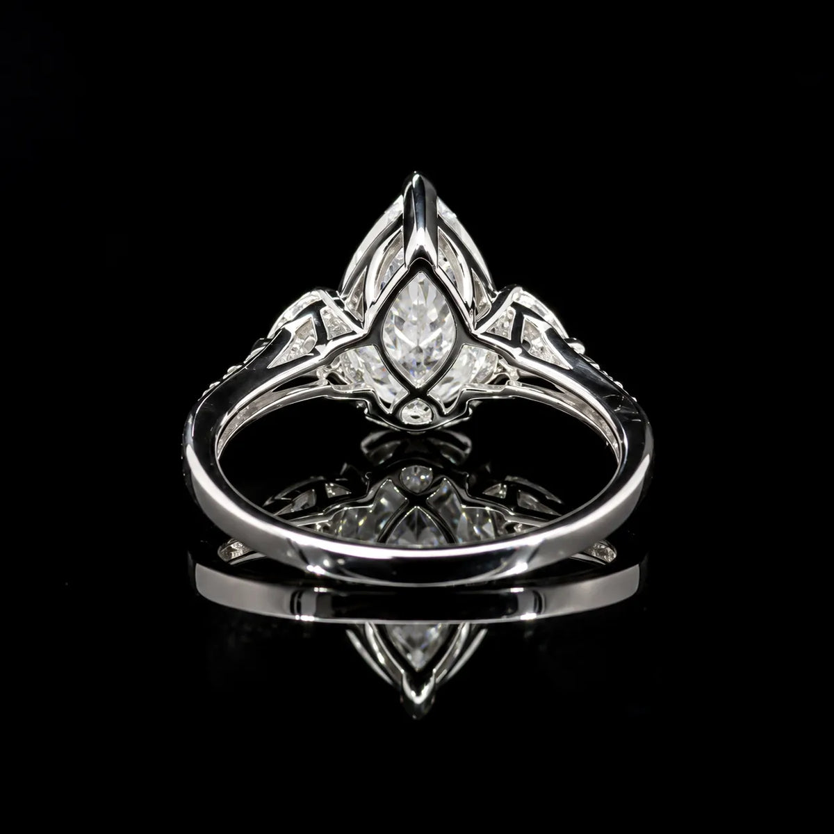 Pear Cut Three Stone Bridal GRA Certified Moissanite Ring in Rhodium Plated 925 Sterling Silver – 3.6 Carat