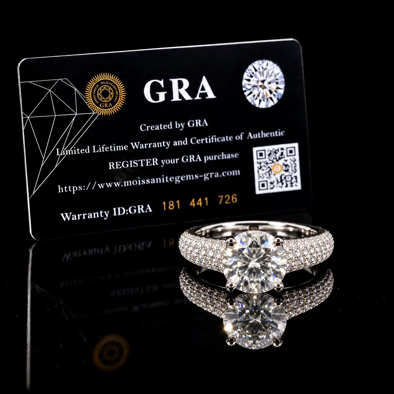 Round Cut Pave Statement GRA Certified Moissanite Ring in Rhodium Plated 925 Sterling Silver – 2.25 Carat