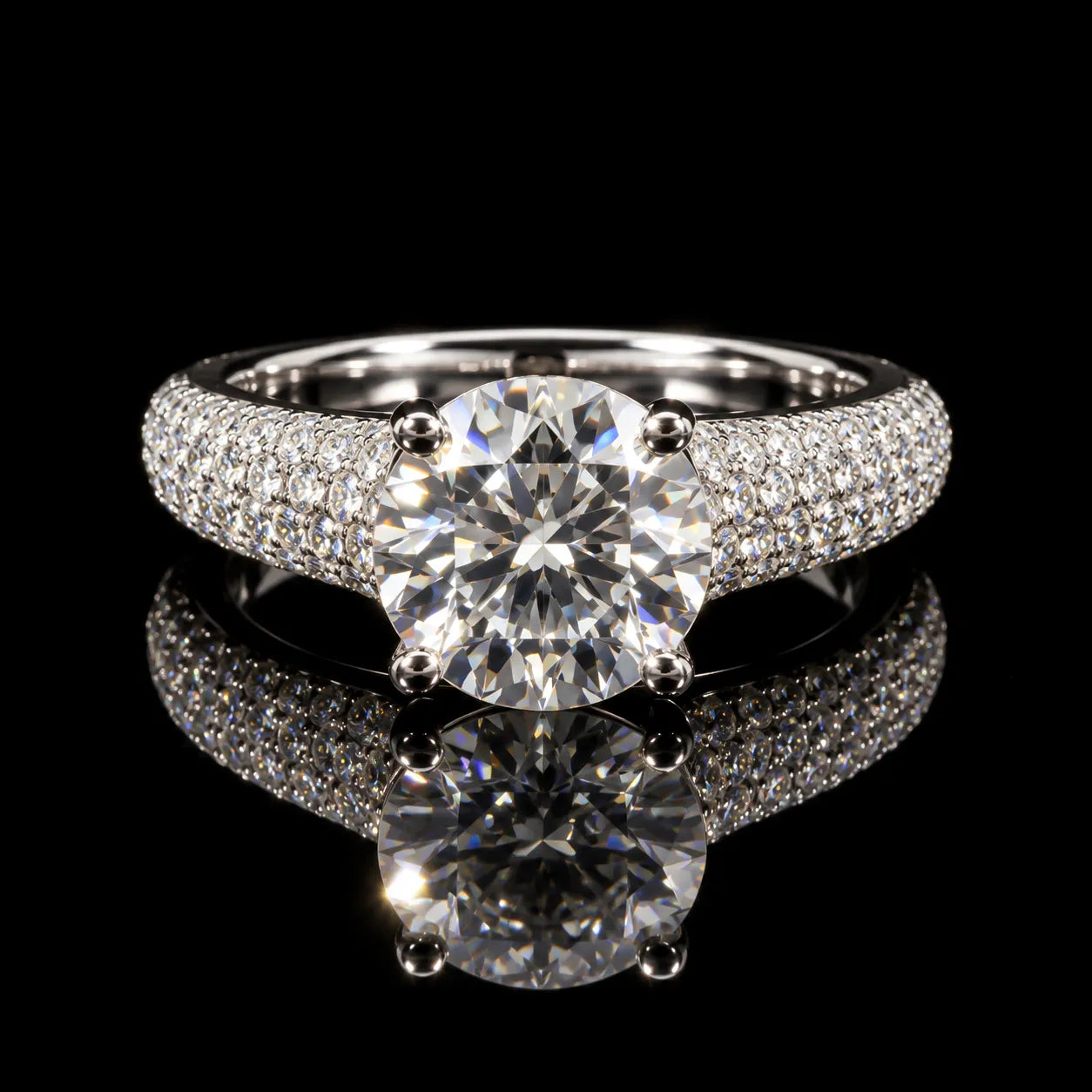 Round Cut Pave Statement GRA Certified Moissanite Ring in Rhodium Plated 925 Sterling Silver – 2.25 Carat