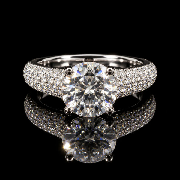 Round Cut Pave Statement GRA Certified Moissanite Ring in Rhodium Plated 925 Sterling Silver – 2.25 Carat