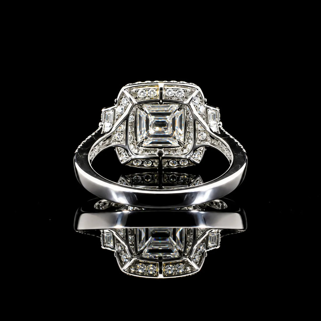 Round Cut Luxury Halo GRA Certified Moissanite Ring in Rhodium Plated 925 Sterling Silver – 2.53 Carat