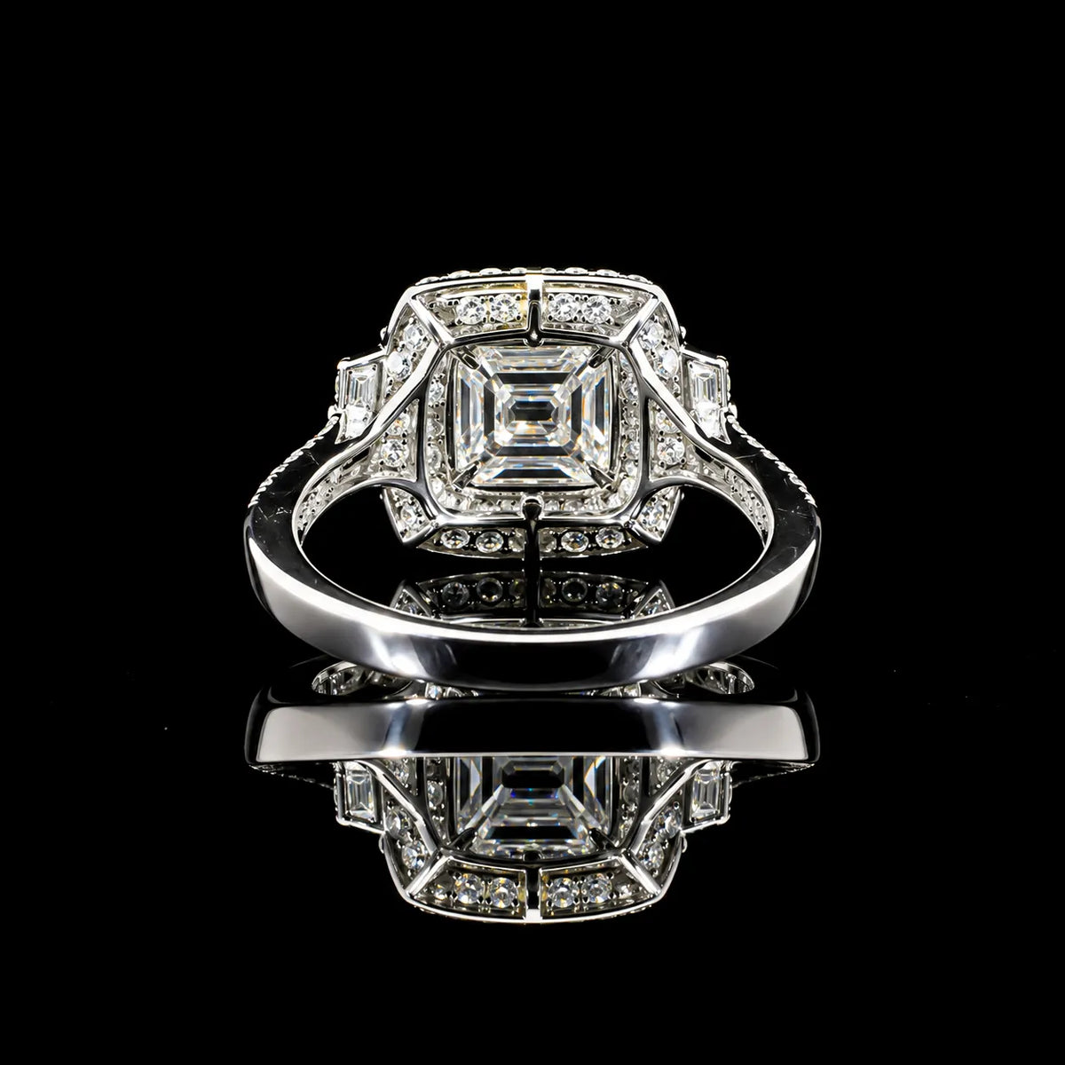 Round Cut Luxury Halo GRA Certified Moissanite Ring in Rhodium Plated 925 Sterling Silver – 2.53 Carat
