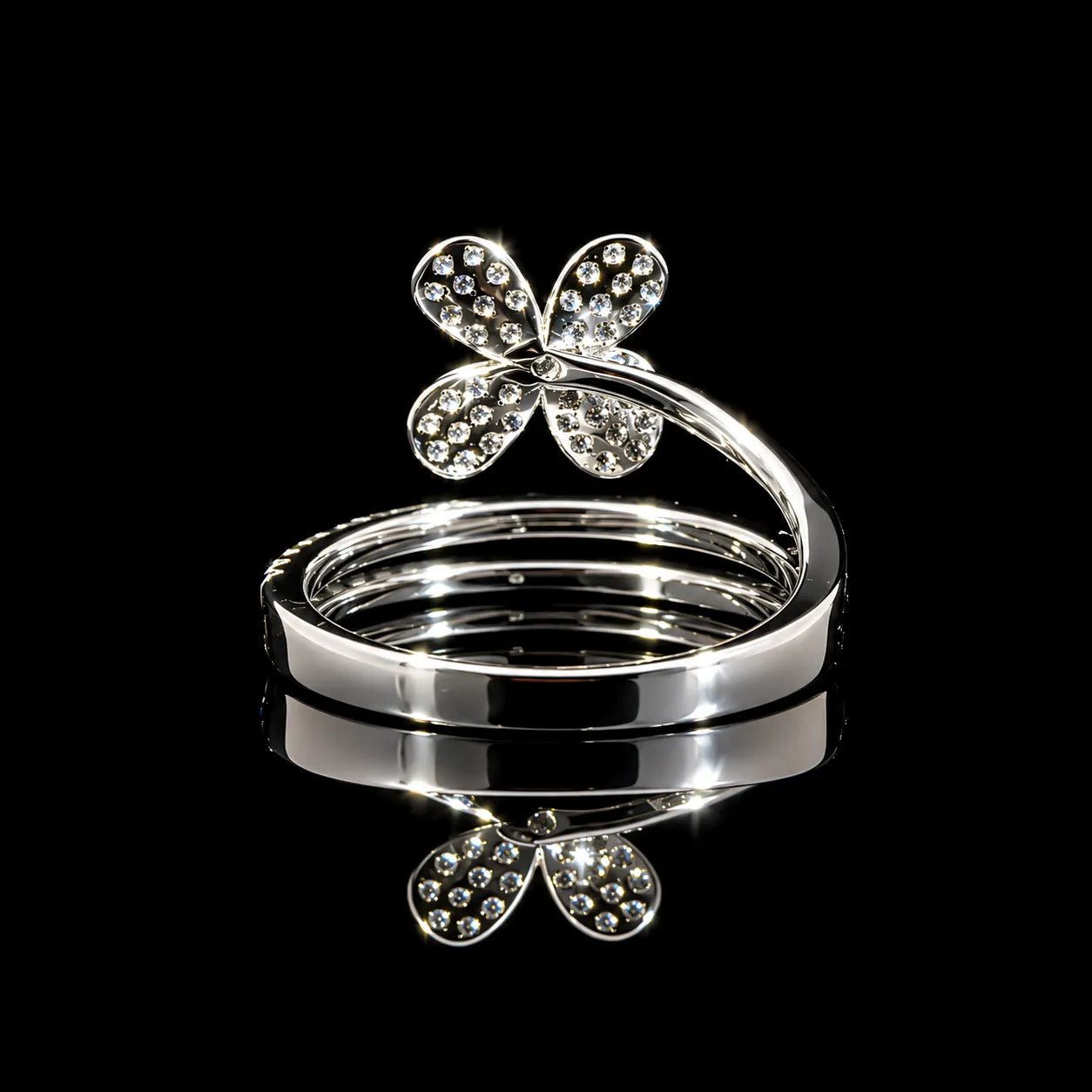 Round Cut Floral Stack GRA Certified Moissanite Ring in Rhodium Plated 925 Sterling Silver – 0.42 Carat