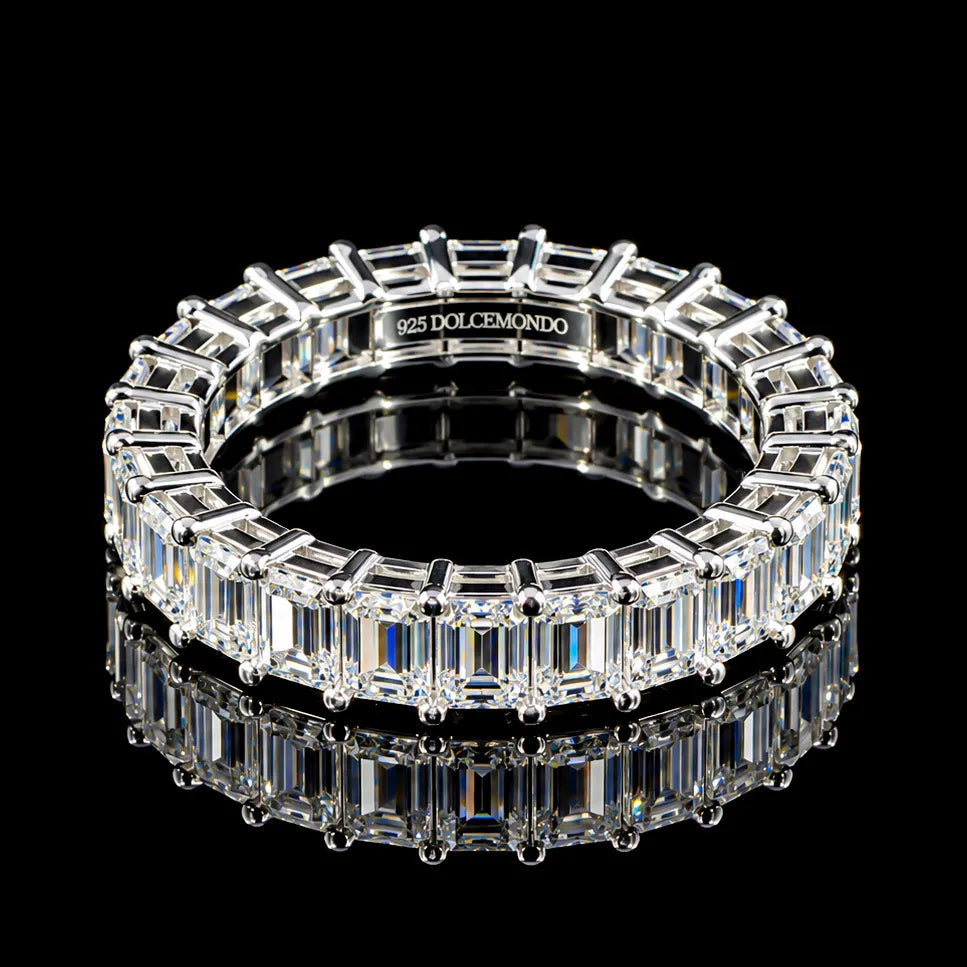 Emerald Cut Eternity GRA Certified Moissanite Ring in Rhodium Plated 925 Sterling Silver – 3.50 Carat