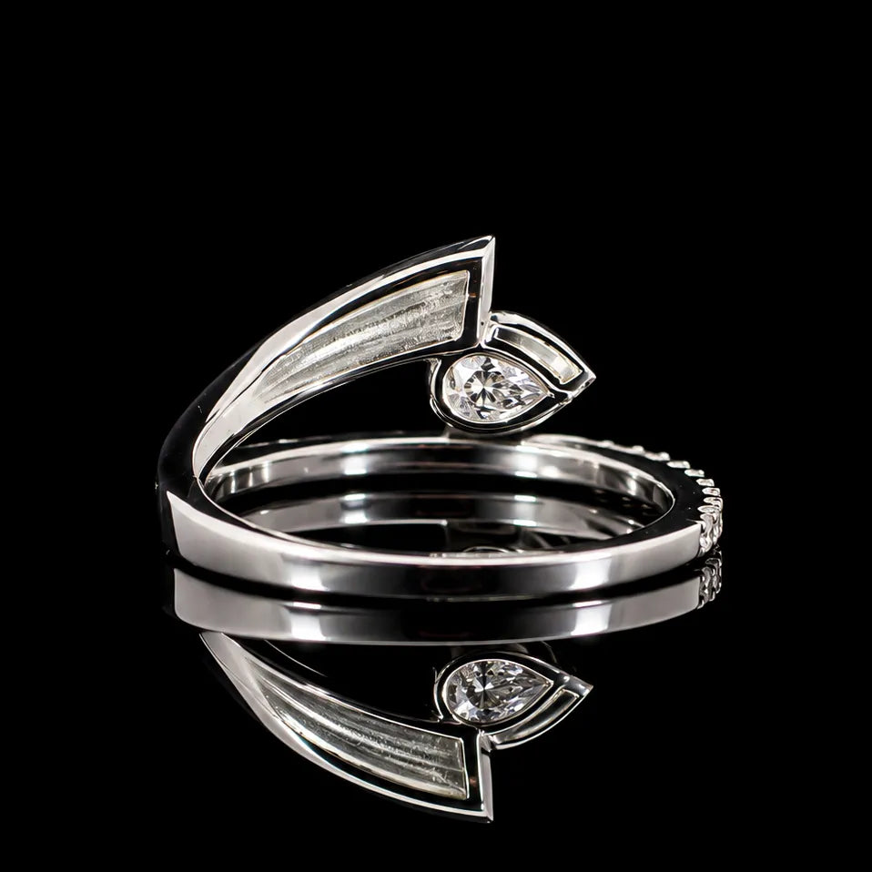 Pear Cut Wrap GRA Certified Moissanite Ring in Rhodium Plated 925 Sterling Silver – 0.59 Carat