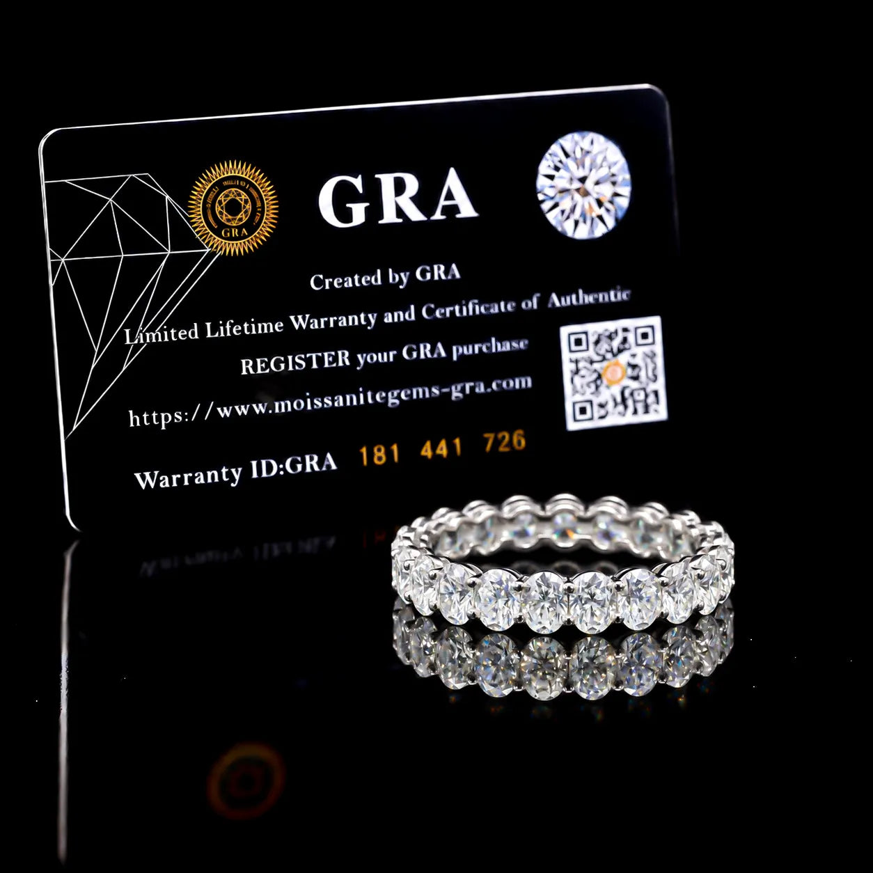 Round Cut Eternity GRA Certified Moissanite Ring in Rhodium Plated 925 Sterling Silver – 3.44 Carat