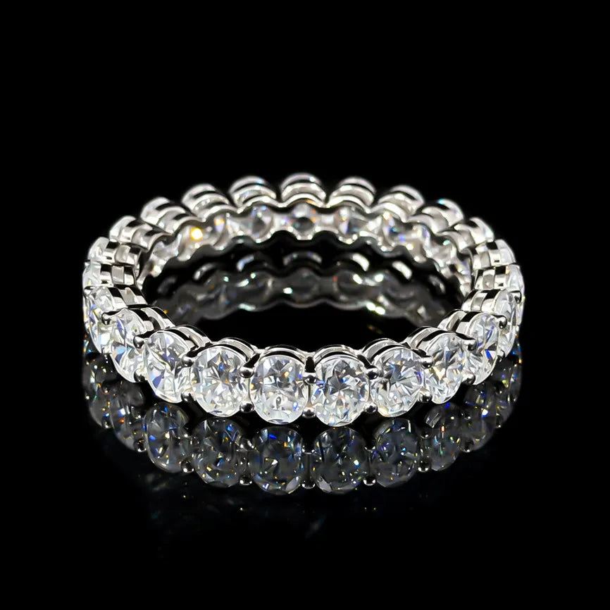 Round Cut Eternity GRA Certified Moissanite Ring in Rhodium Plated 925 Sterling Silver – 3.44 Carat