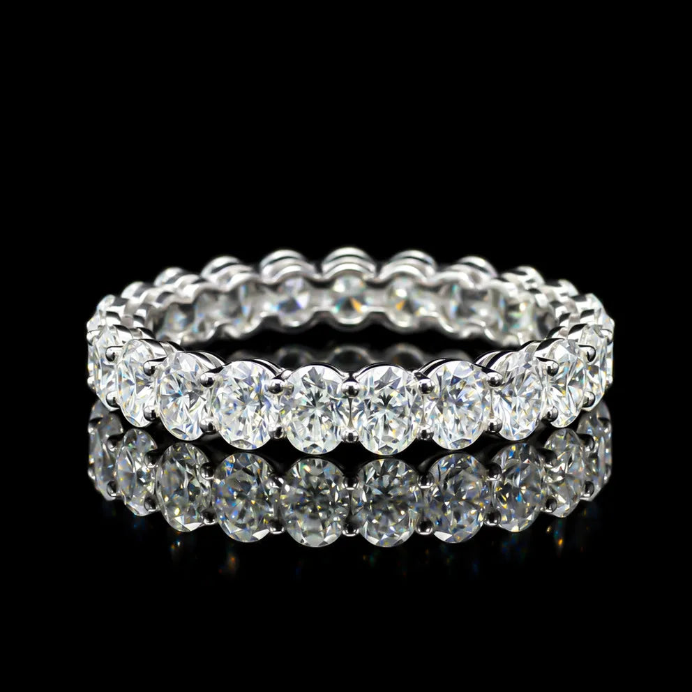 Round Cut Eternity GRA Certified Moissanite Ring in Rhodium Plated 925 Sterling Silver – 3.44 Carat