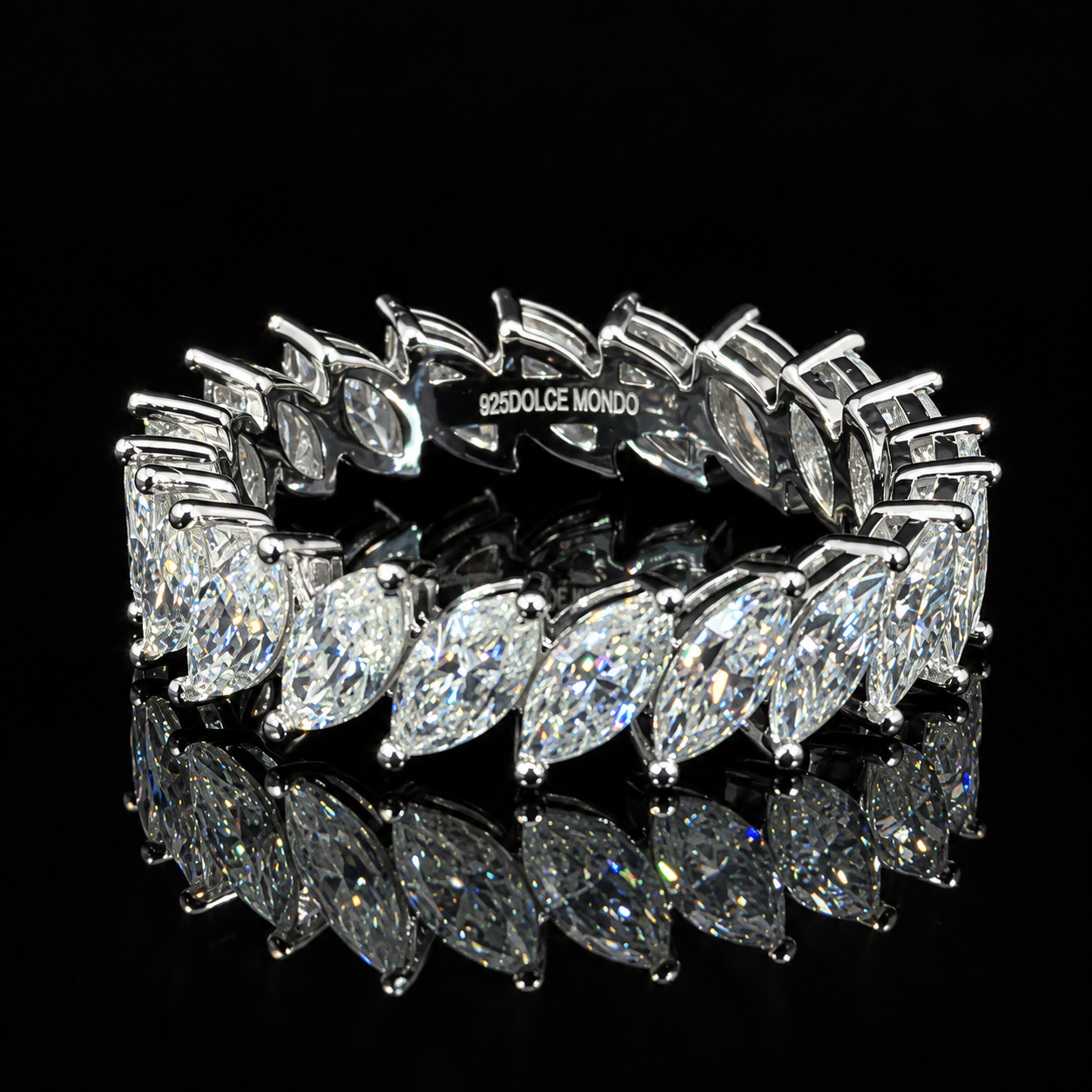 Marquise Cut Eternity GRA Certified Moissanite Ring in Rhodium Plated 925 Sterling Silver – 4.23 Carat