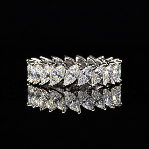 Marquise Cut Eternity GRA Certified Moissanite Ring in Rhodium Plated 925 Sterling Silver – 4.23 Carat